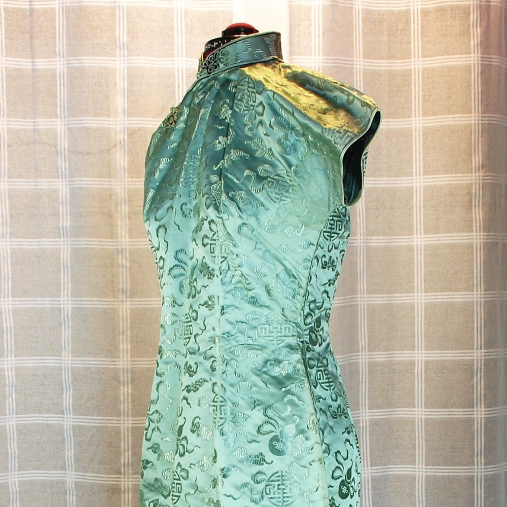 Vintage Cheongsam Asian Dress Silk mint OOAK Prom